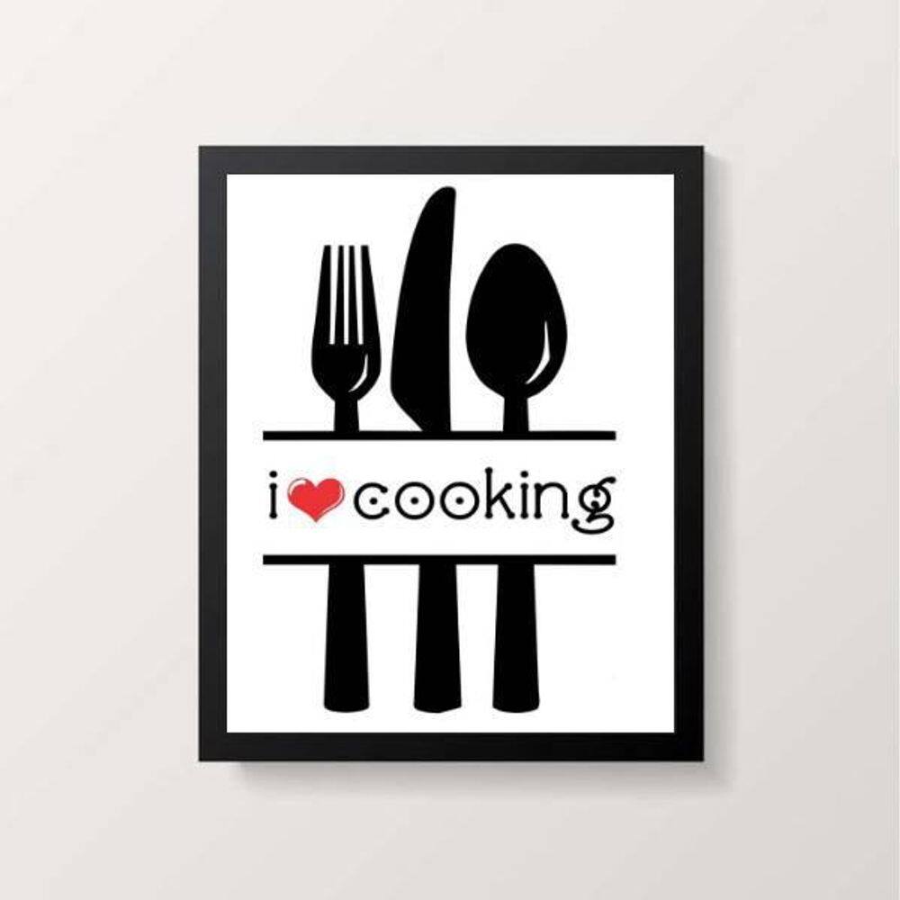 Quadro Decorativo I Love Cooking 24X18Cm Preto