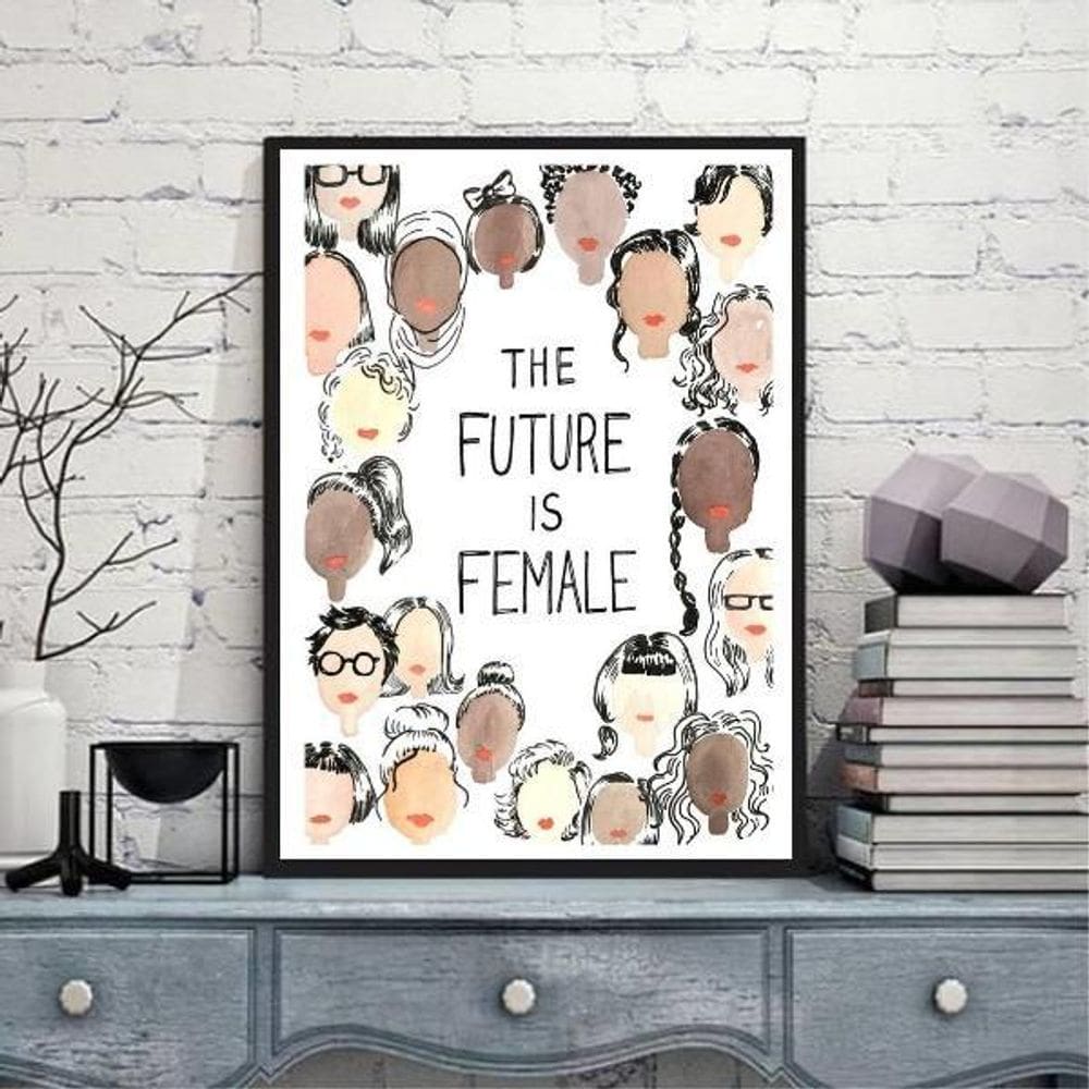 Quadro The Future Is Female 33X24Cm - Madeira Preta