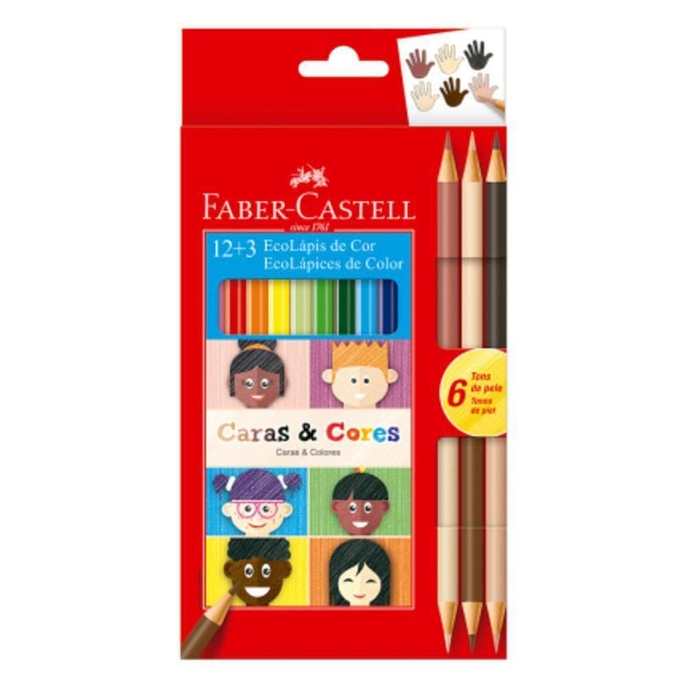 Ecolápis De Cor Faber Castell Caras & Cores 12 + 6 Tons Pele