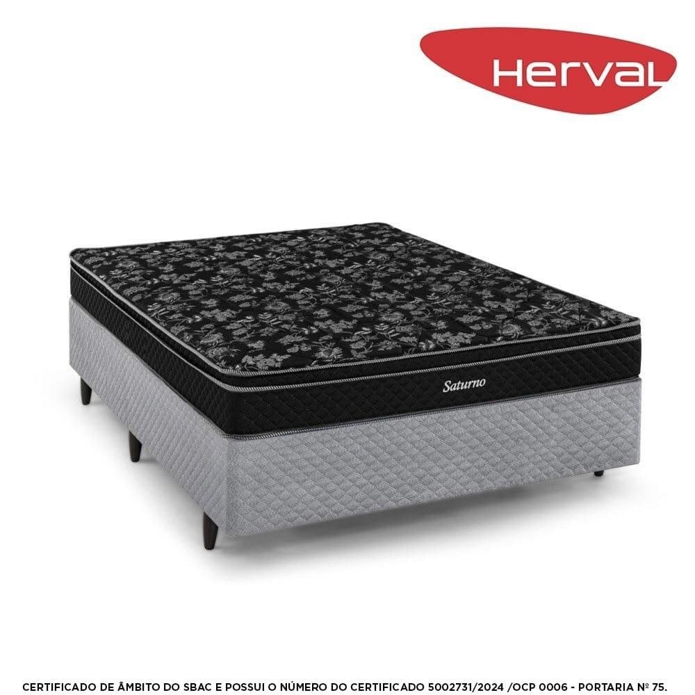 Cama Box Casal, Molas Bonnel Herval Saturno, 59x138x188 cm, Cinza