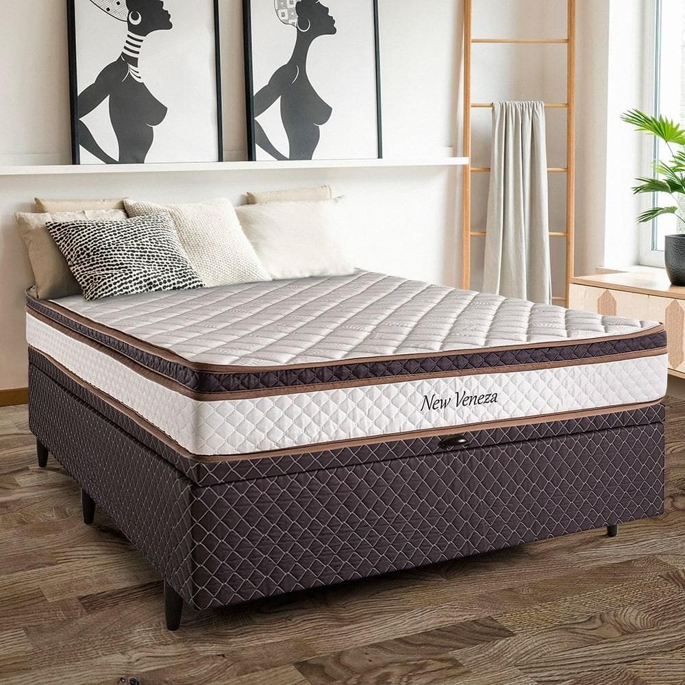 Cama Box Baú Casal Molas Bonnel Herval New Veneza, 66x138x188 cm