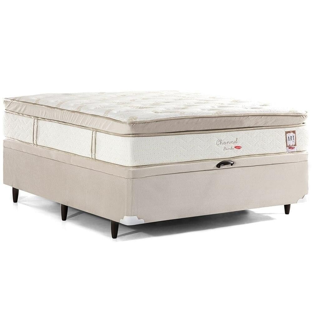 Cama Box Baú Casal, Molas Ensacadas Herval Channel Bambu, 79x138x188 cm