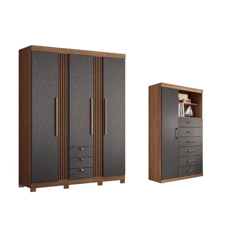 Guarda Roupa 2 Peças (1guardaroupa+1cômoda) Qc255 Jatobá/grafite - Santos Andirá