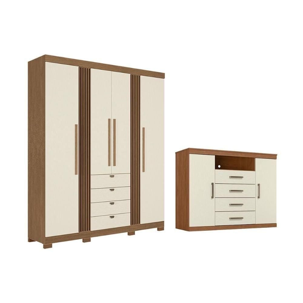 Guarda Roupa +1cômoda Qc287 Jatoba/areia - Santos Andirá