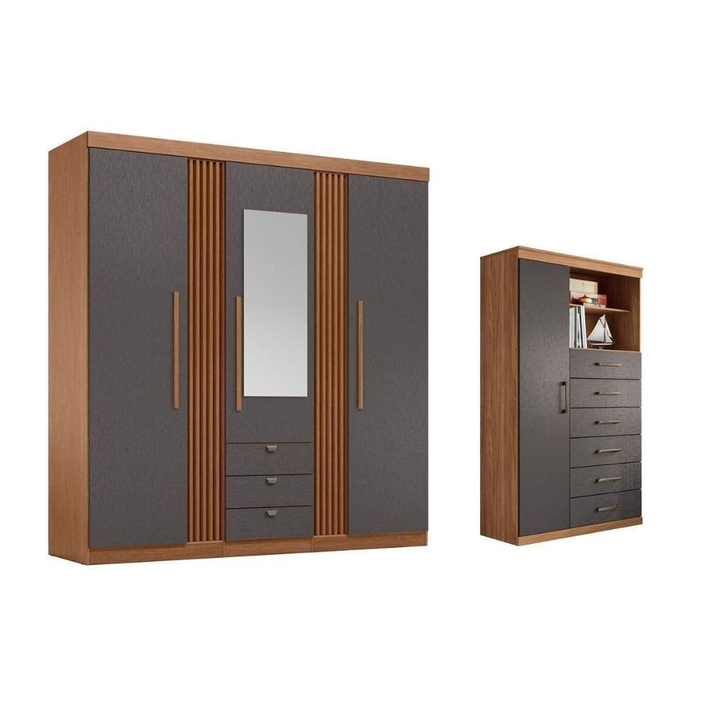 Guarda Roupa 2 Peças (1guardaroupa+1cômoda) Qc247 Jatobá/grafite - Santos Andirá