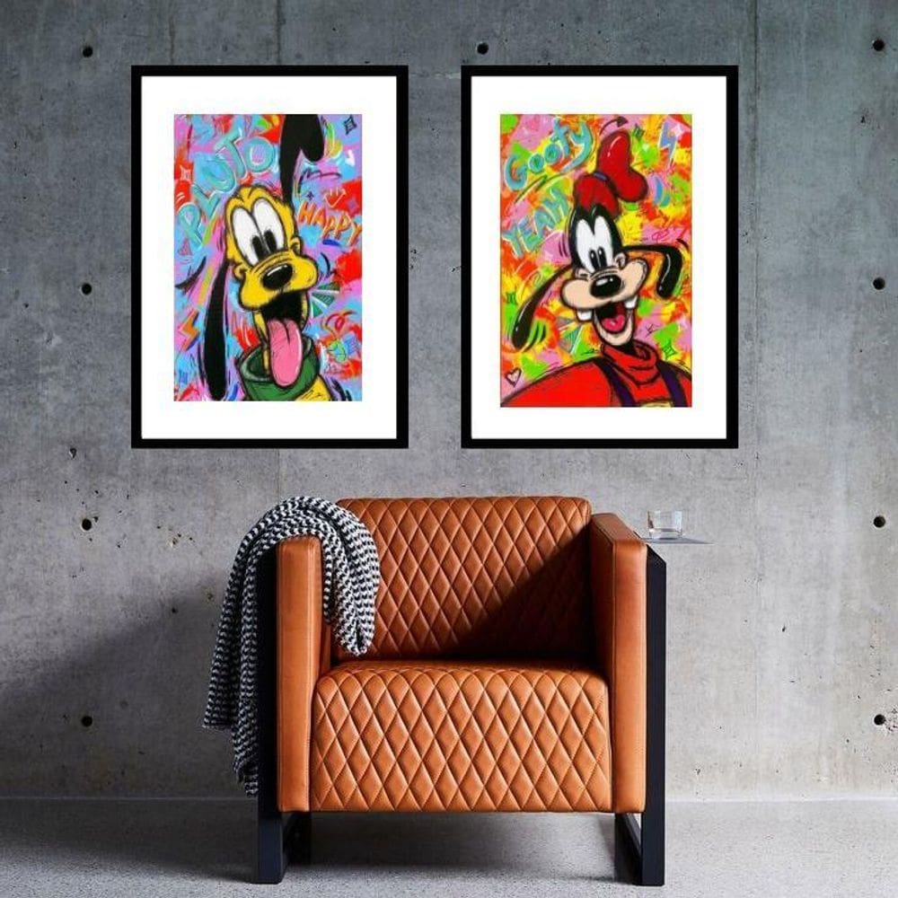 Kit 2 Quadros Grafite Pluto Pateta - 60X48Cm