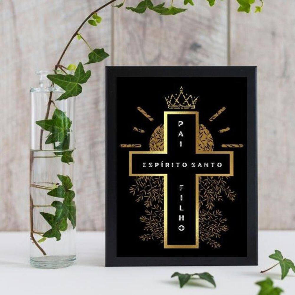 Quadro Decorativo Cruz 24x18cm - Madeira Preta com Vidro