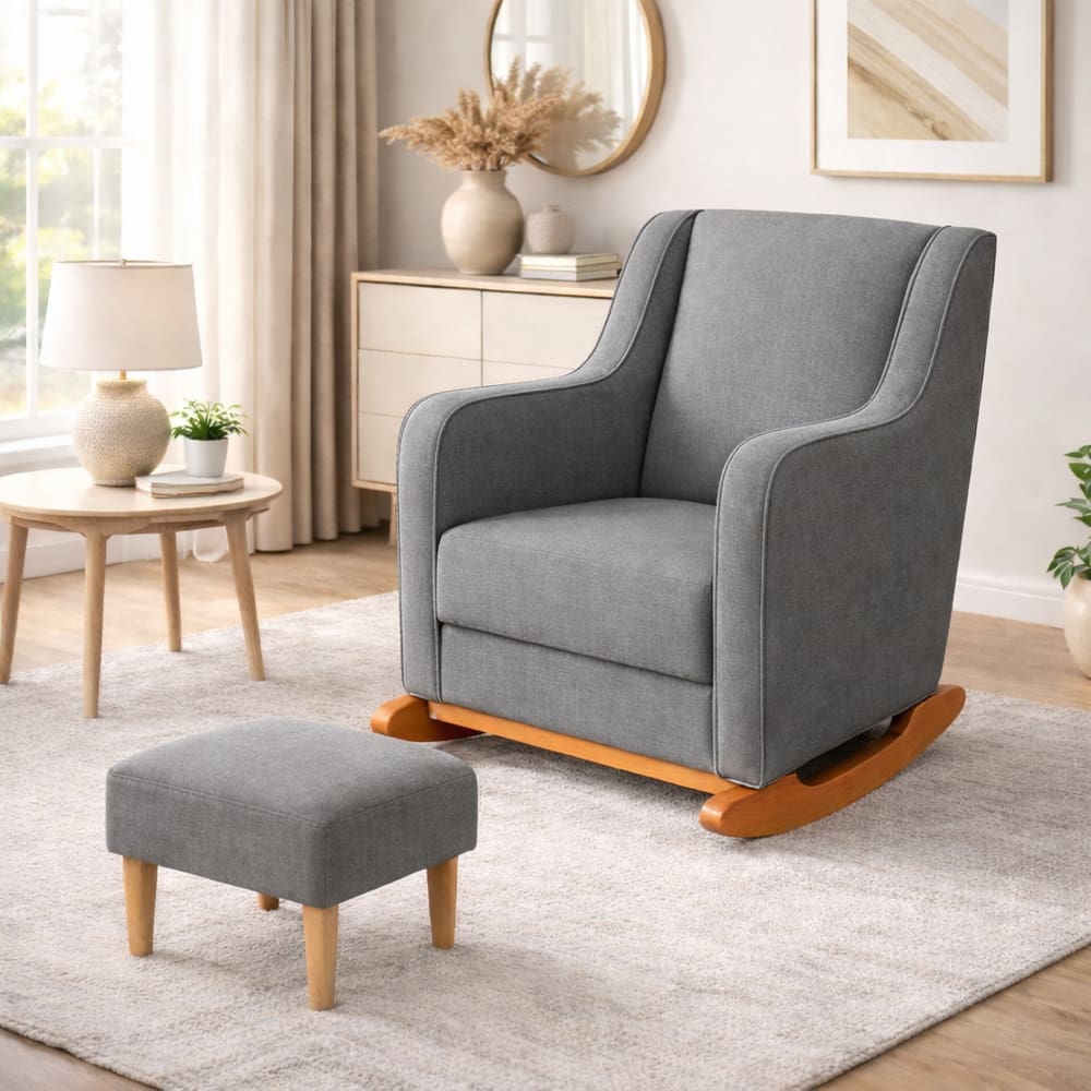 Poltrona Puff Blanço Amamentação Decorativa Quarto Milena Cinza