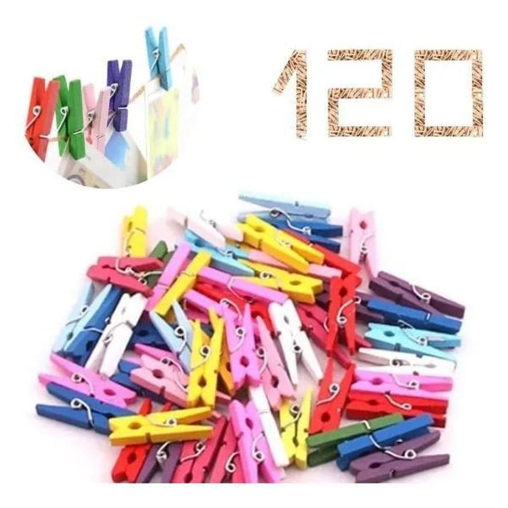 Mini Pregador Madeira 120 Unid. Luxo Fotos, Dri - Colorido