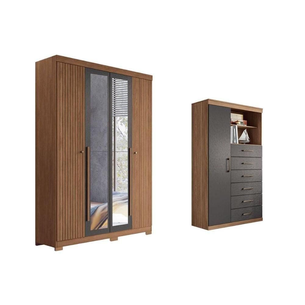 Guarda Roupa +cômoda 2 Peças Qc309 Jatobá/grafite - Santos Andirá