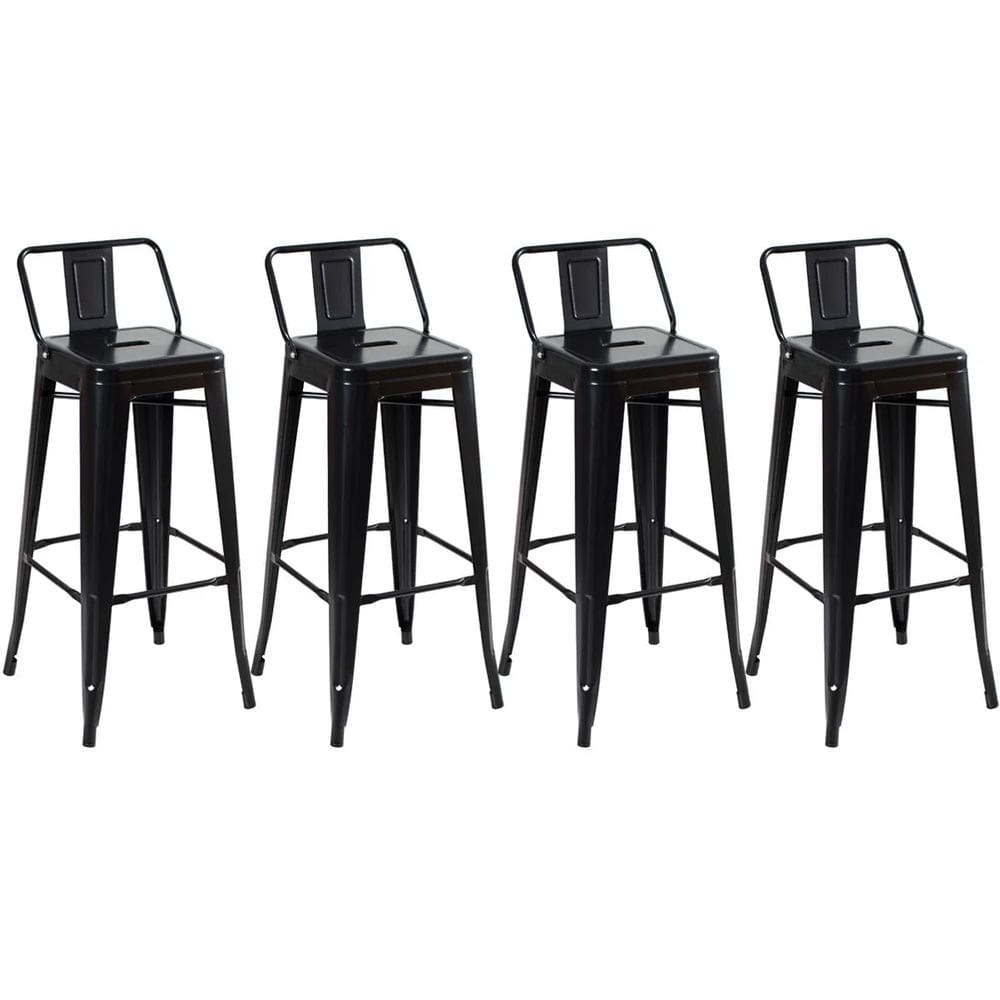 Kit 4 Banquetas Altas Industriais Pretas em Aço 76cm com Encosto – Estilo Tolix