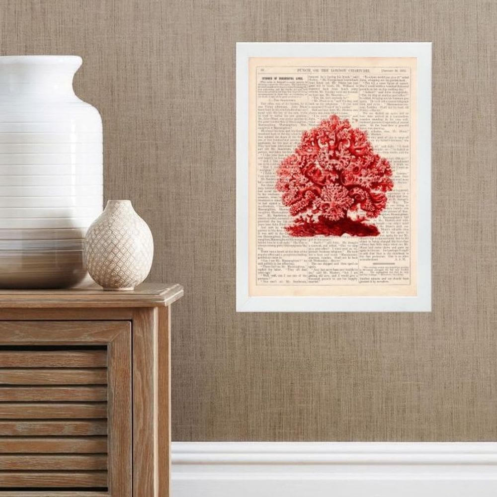 Quadro Casa De Praia - Coral Vermelho 24X18Cm