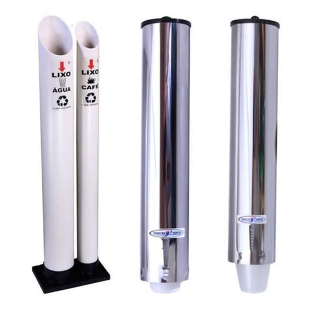 Kit Lixeira Dupla Suporte Copo Descartável Água Café Inox