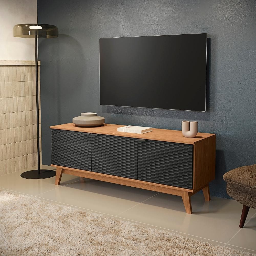 Rack Kappesberg 3 Portas 3D Canela/Preto 136cm