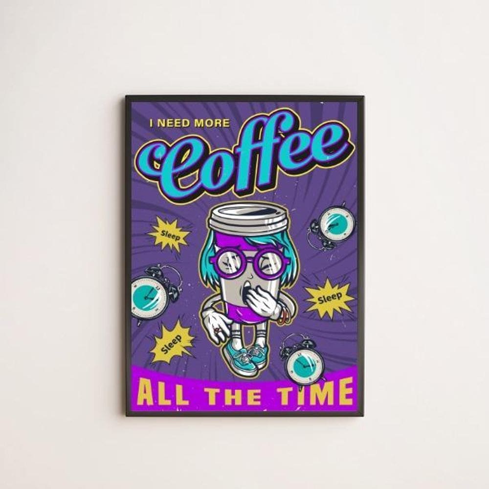 Quadro Coffee All The Time 45X34Cm Com Vidro Moldura Preta