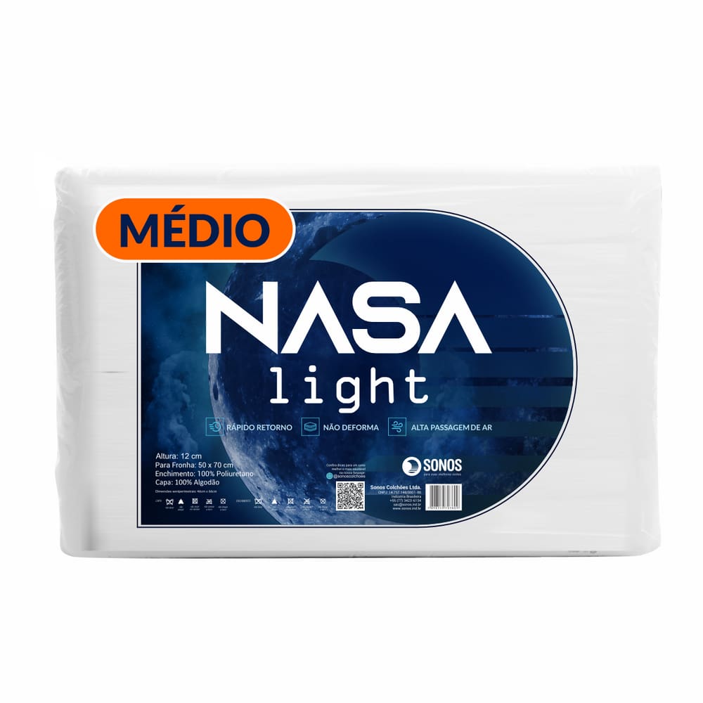 Travesseiro Sonos Nasa Light Médio 12cm De Altura
