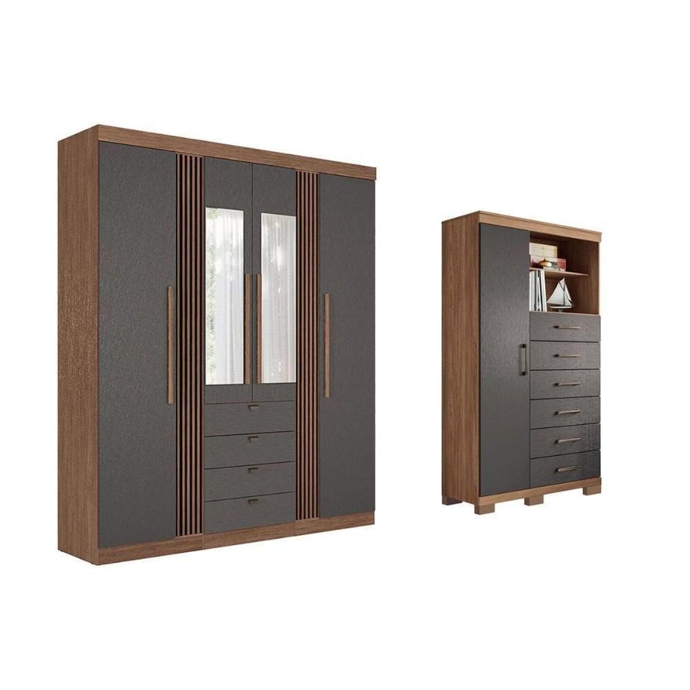 Guarda Roupa +cômoda 2 Peças Qc283 Jatobá/grafite - Santos Andirá