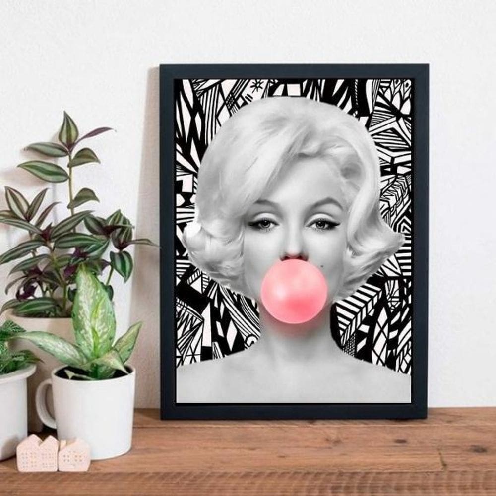 Quadro Marilyn Chiclete Estampado 24X18Cm Moldura Preta