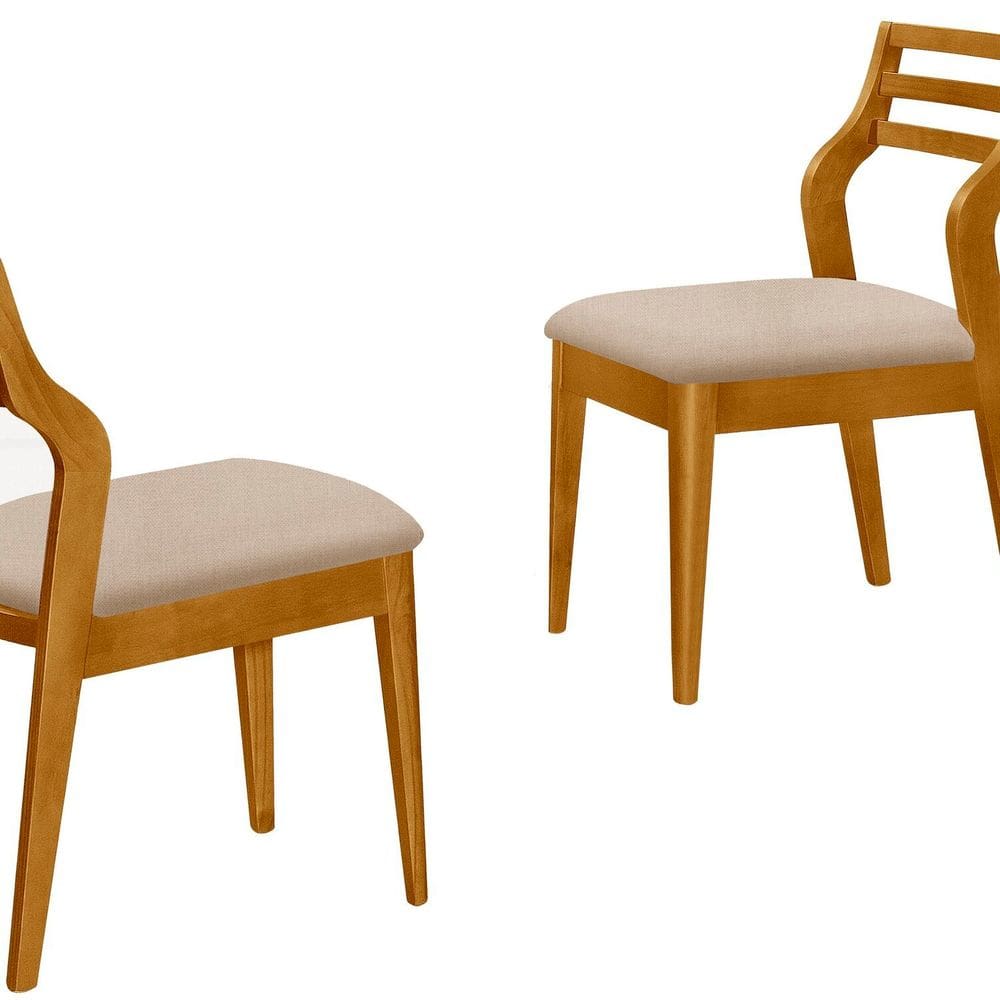 Conjunto 2 Cadeiras de Jantar Madeira Maciça Tecido Linho Iris Amêndoa/Bege