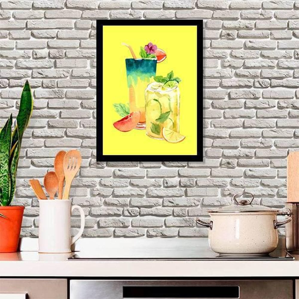 Quadro Decorativo Ilustração Sucos Naturais Amarelo