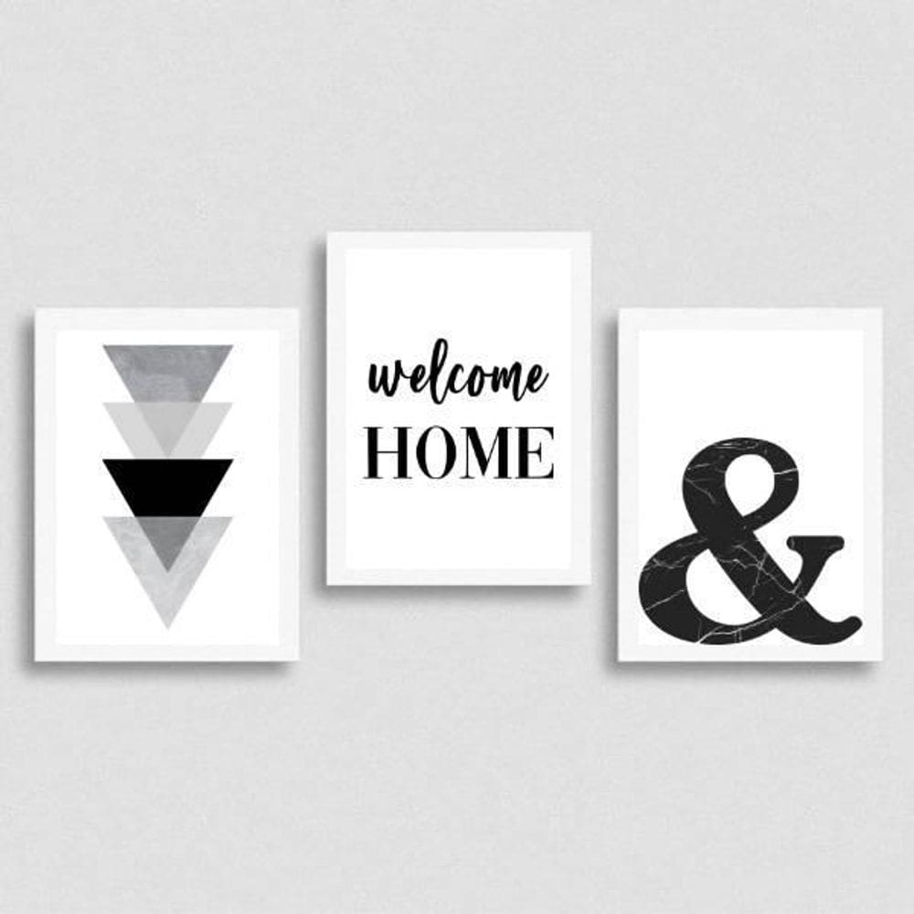 Kit 3 Quadros Welcome Home - Triângulos 24X18Cm
