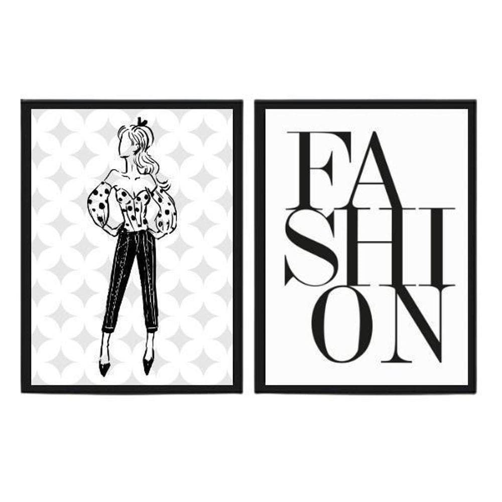 Kit 2 Quadros Moda Feminina Fashion 24X18Cm Com Vidro Preta
