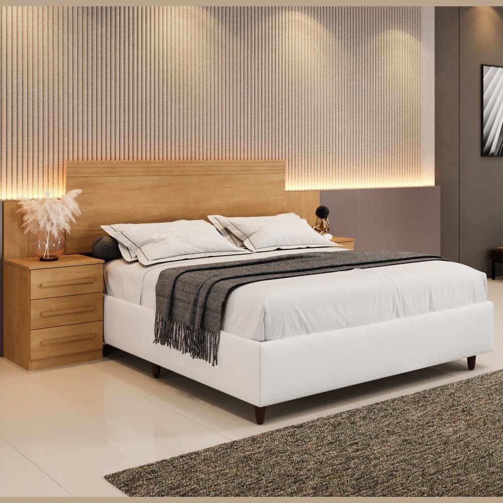 Cabeceira Imperio Extensiva Estofada Com Mesa De Cabeceira Benetil Moveis