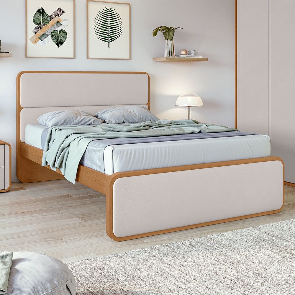 Cama Casal Loop Amendoa Clean Tecido Corano Bege Lopas