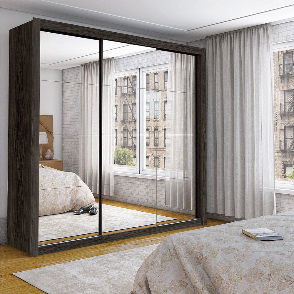 Guarda Roupa Casal Isabela Master Com Espelho 3 Portas De Correr 4 Gavetas Carioca Moveis