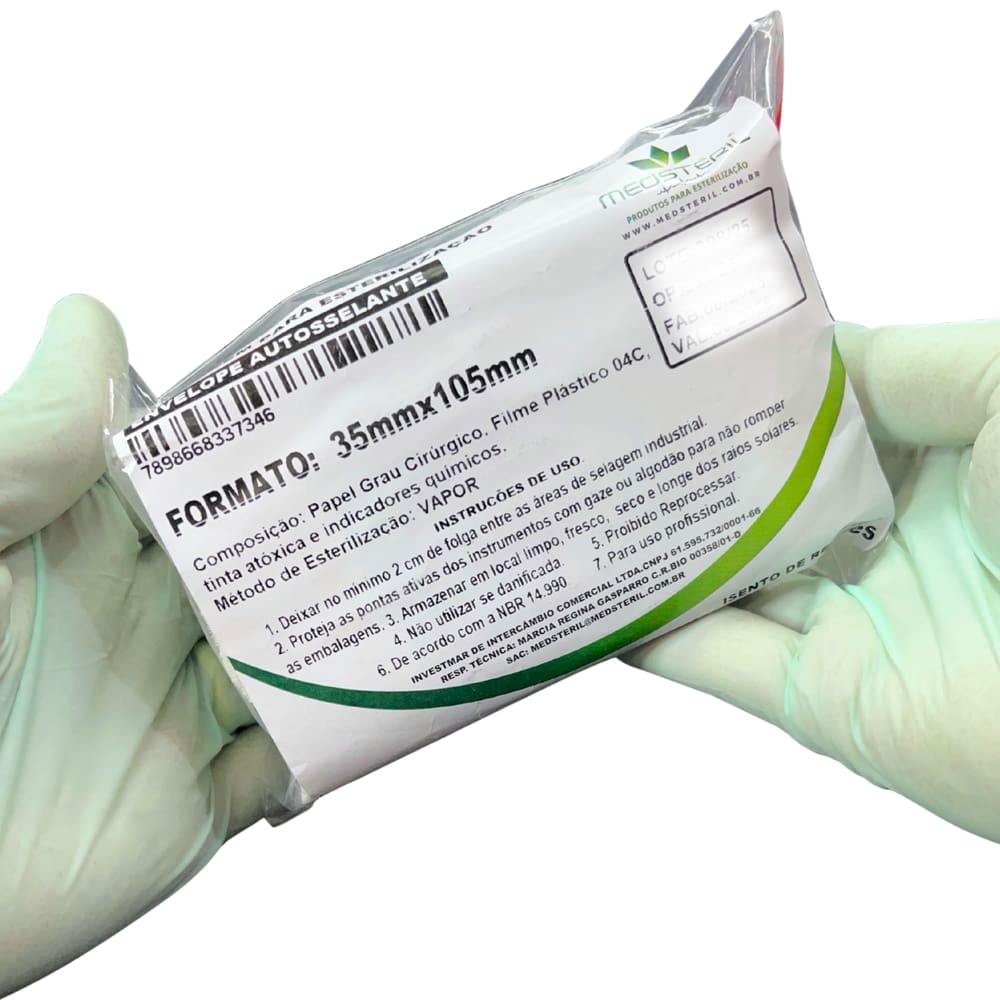 200 Envelopes 35x105mm Autosselantes Medsteril | Papel Grau Cirúrgico p/ Esterilização