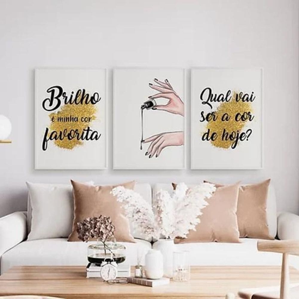Kit 3 Quadros Decorativos Esmalte Brilho 33X24 - Branca