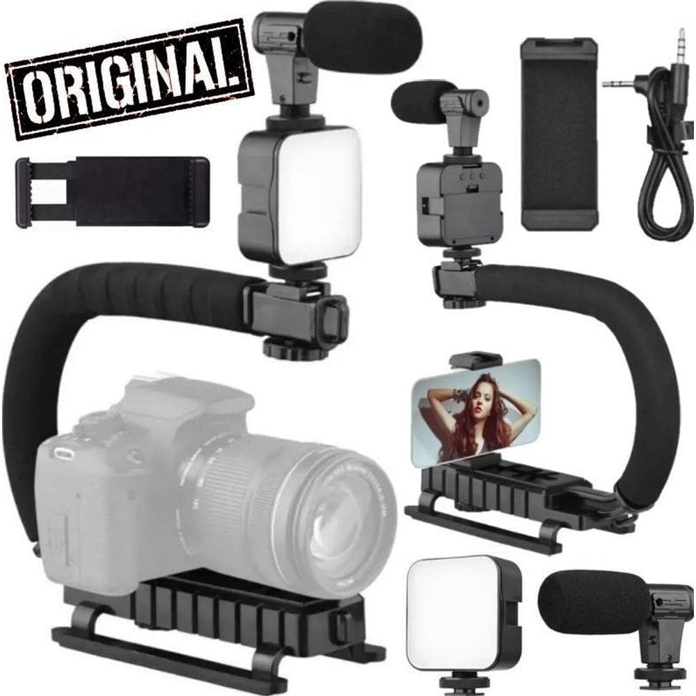 Estabilizador Steadicam Câmera Celular + Luz Led Microfone