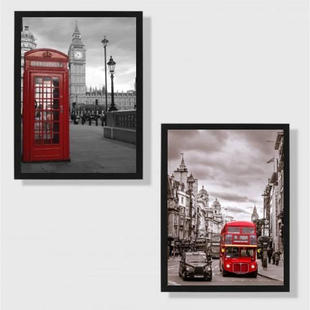 Kit 2 Quadros Fotografias Londres 33X24Cm - Com Vidro