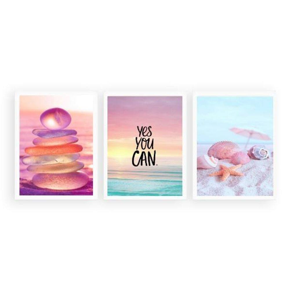 Kit 3 Quadros Zen Praia Candy Colors 24X18Cm