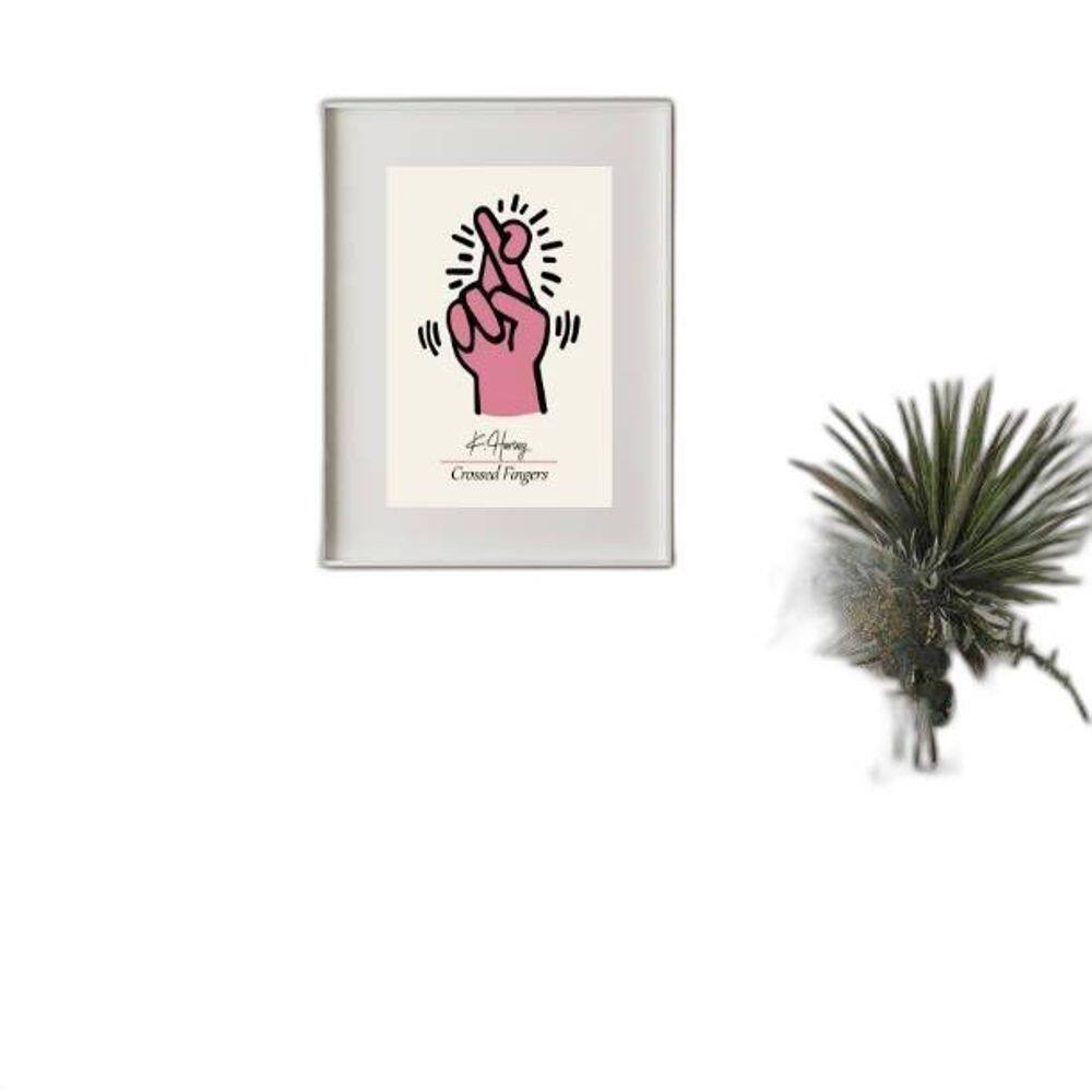 Quadro Keith Haring Crossed Fingers Rosa - 60X48Cm