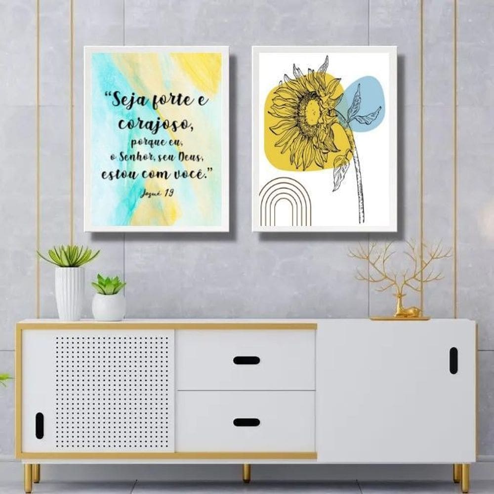 Kit 2 Quadros Seja Forte E Corajoso - Girassol 33X24Cm