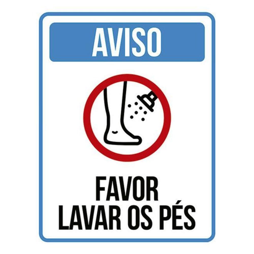 Kit 5 Placas Aviso Favor Lavar Os Pés Azul Ícone 36X46