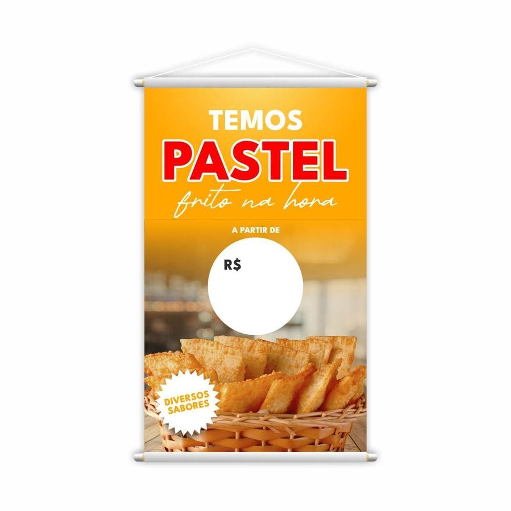 Banner Temos Pastel Frito Na Hora Preço Lona Grande