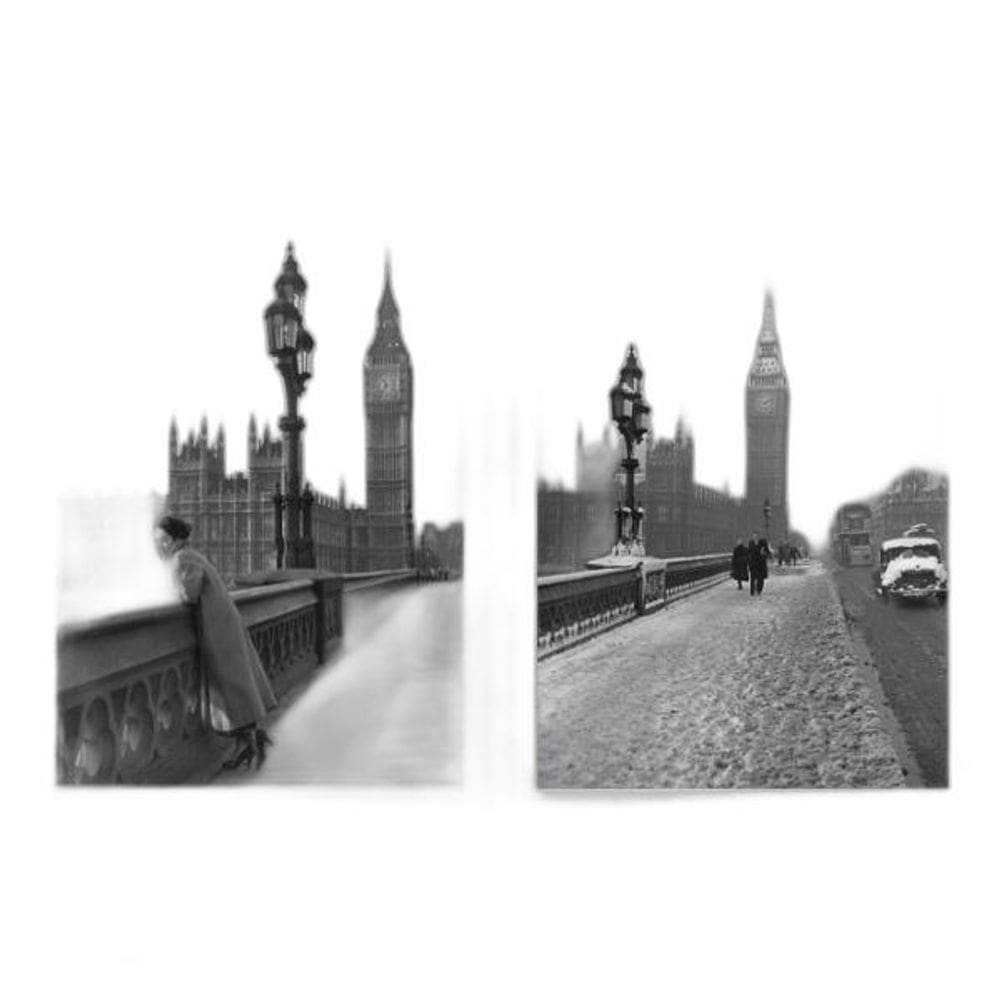 Kit 2 Quadros Fotografias Antigas Londres 33X24Cm - Branca