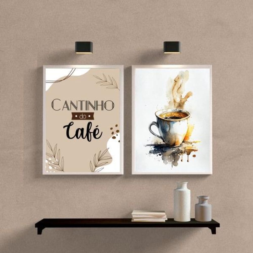 Kit 2 Quadros Cantinho Do Café- Aquarela 33X24Cm