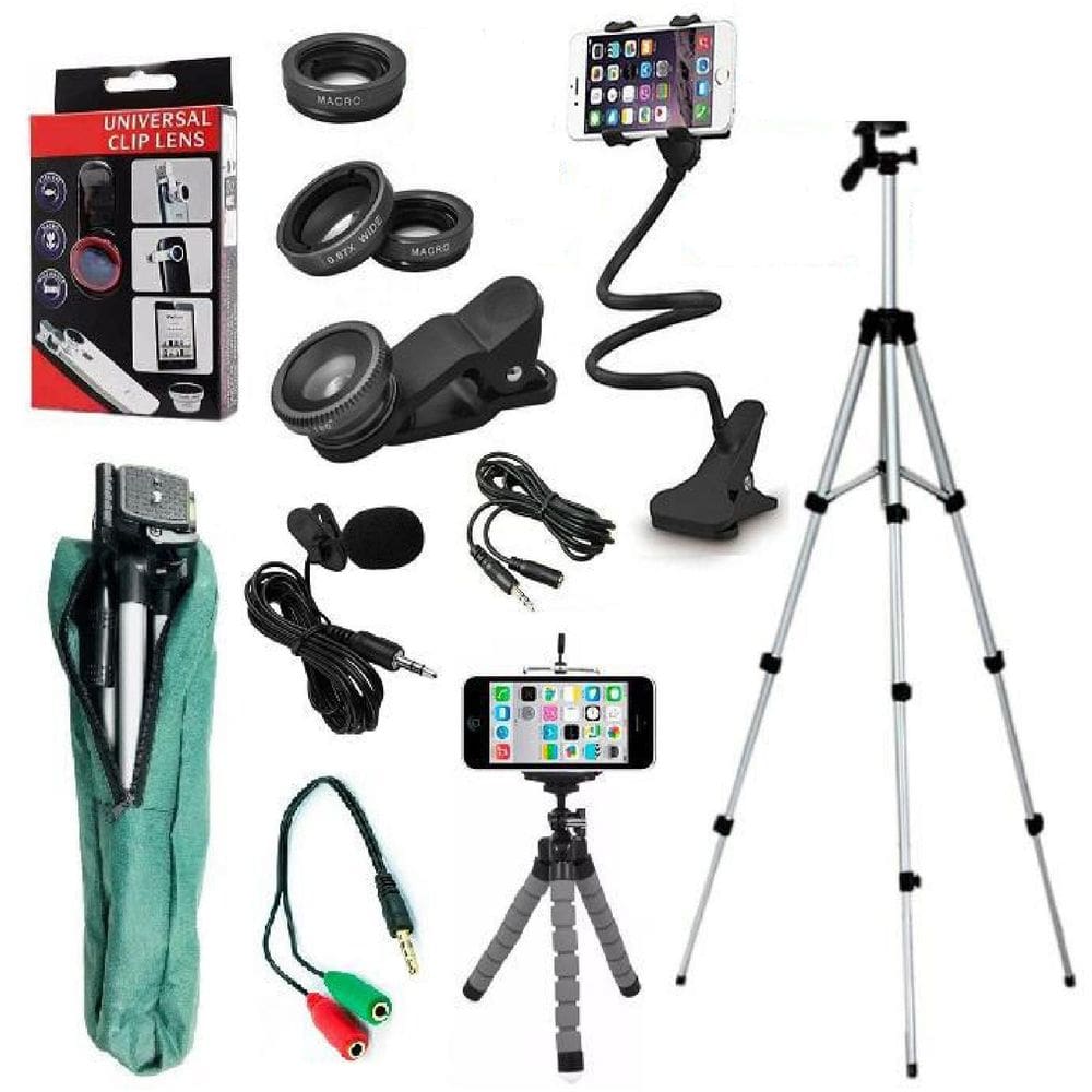 Kit Youtuber Microfone Lapela Tripé 1,80 Para Câmera Celular