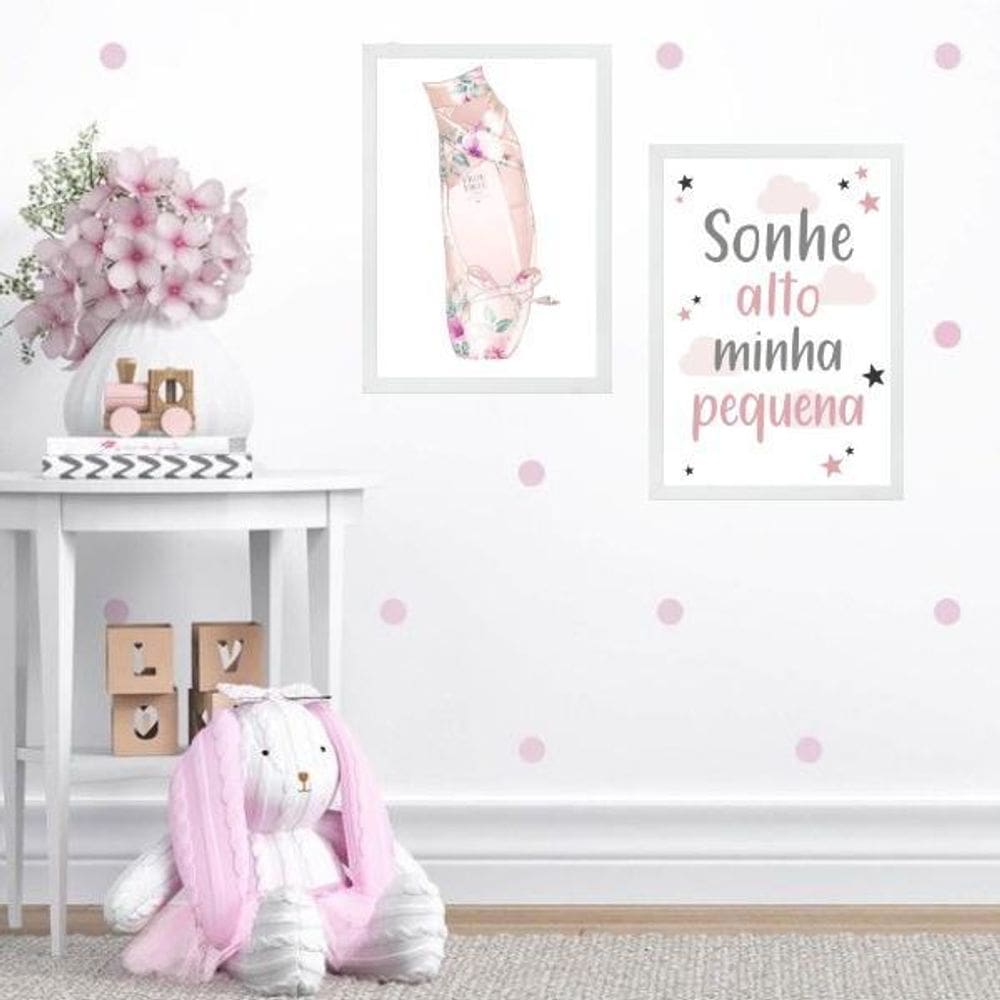 Kit 2 Quadros Sapatilha De Balé - Sonhe Alto 33X24Cm