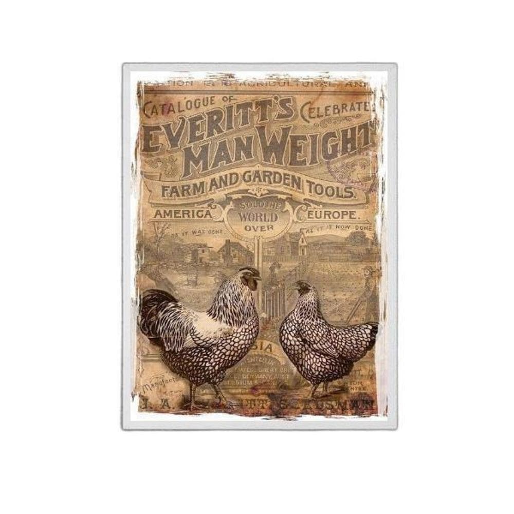 Quadro Vintage Galinhas Country 33X24Cm Madeira Branca