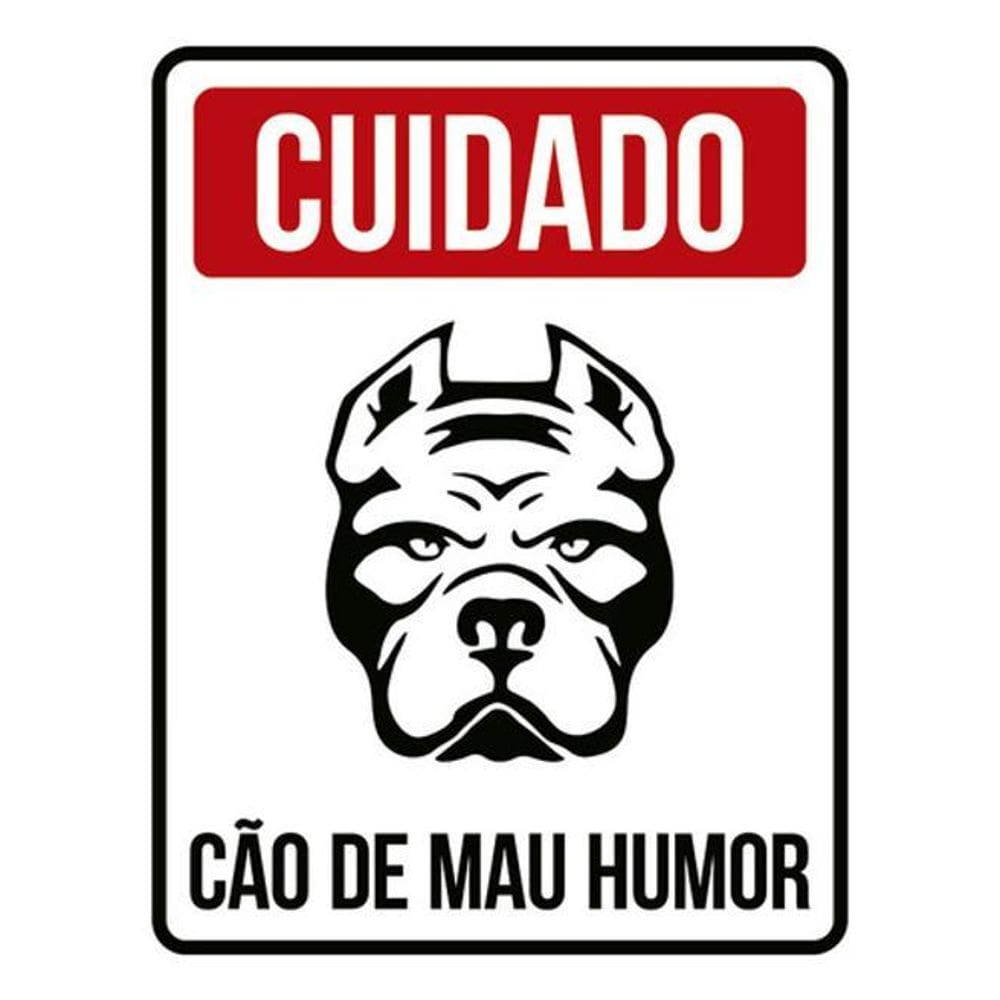 Kit 10 Placas Cuidado Cão De Mau Humor Vermelha 36X46