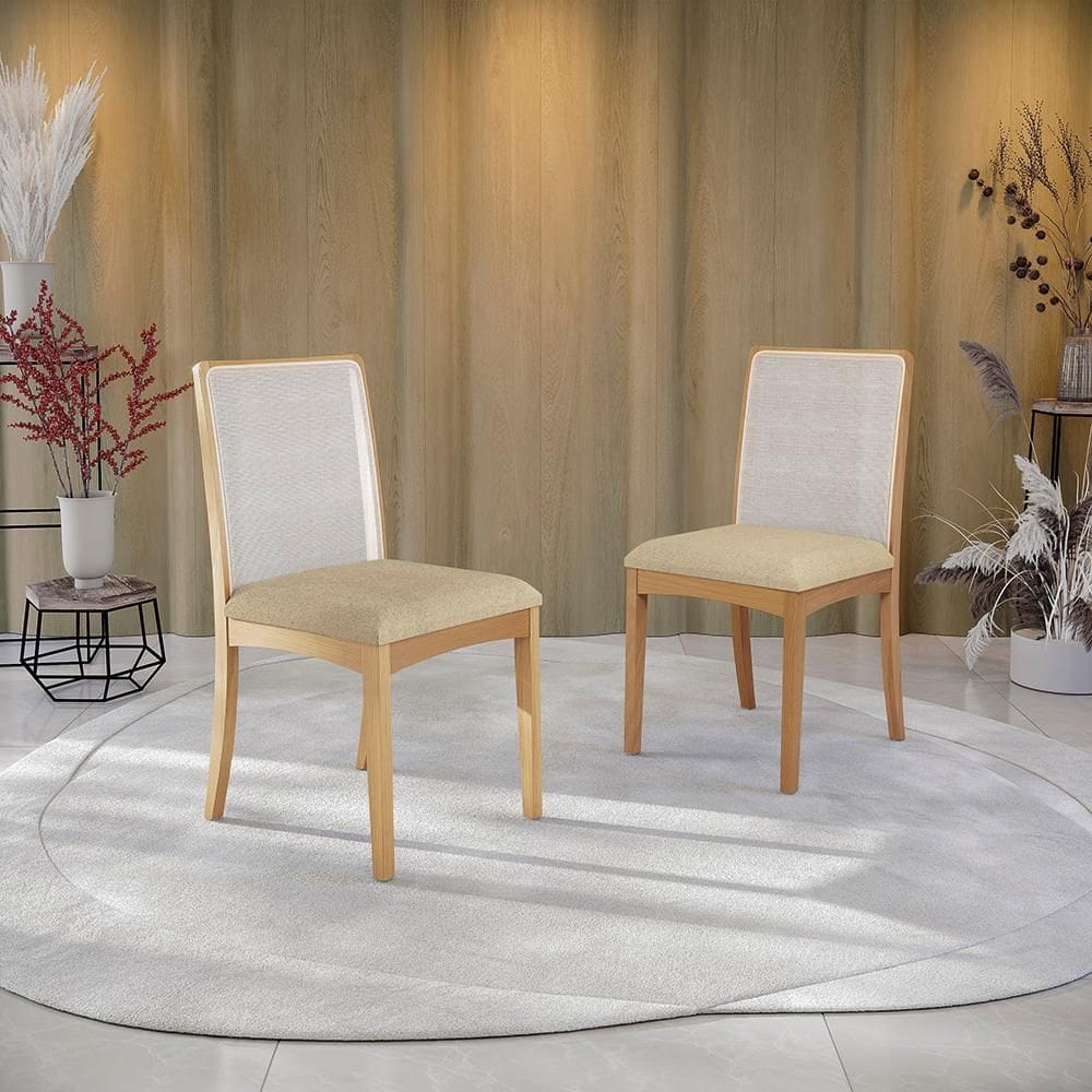 Par de Cadeiras Montadas Kappesberg em Madeira Maciça Lara Boucle Bege Tela Bege