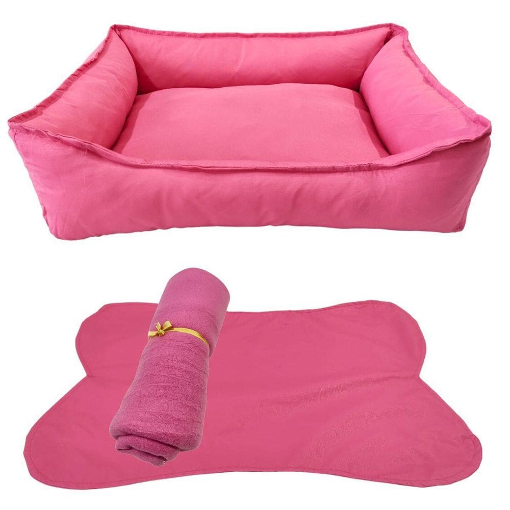 Kit 3 Peças Cama Pet Retangular M Tactel Zíper Manta Soft 90