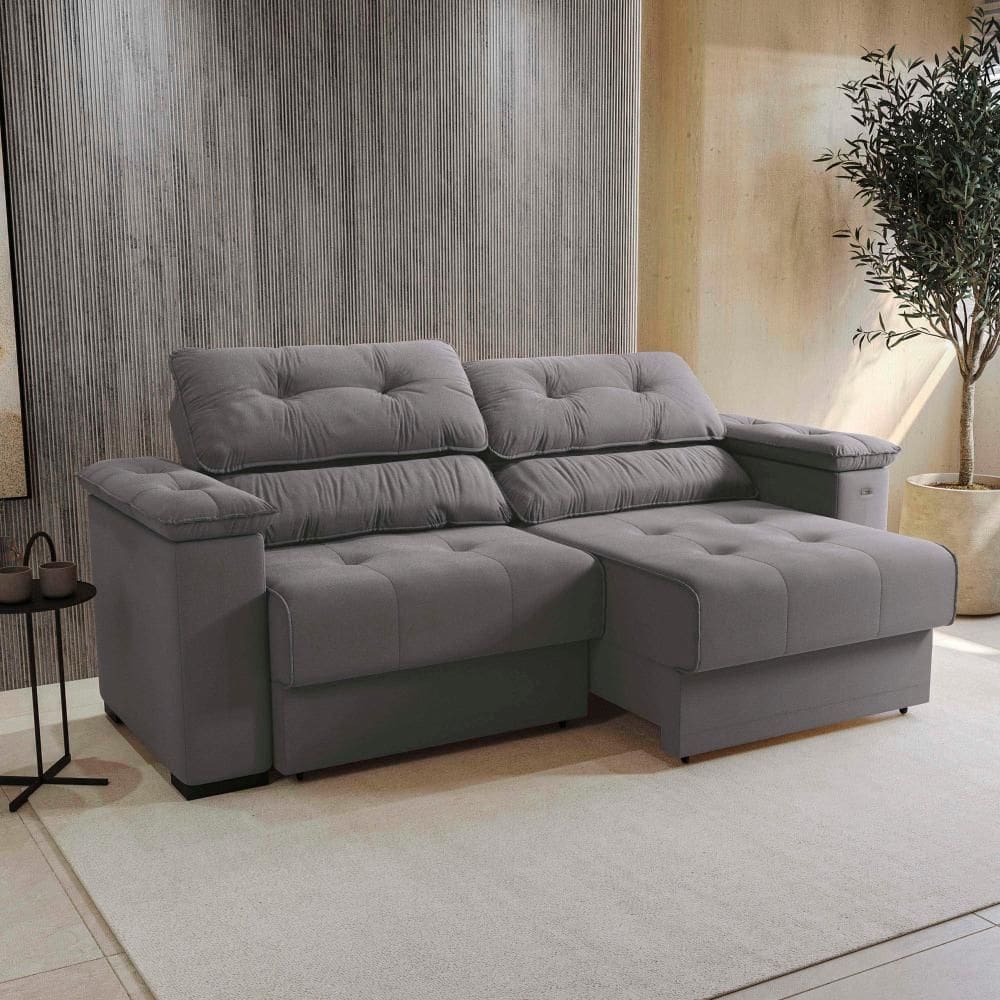 Sofá Cama Kappesberg Stelo Veludo Titânio 230cm