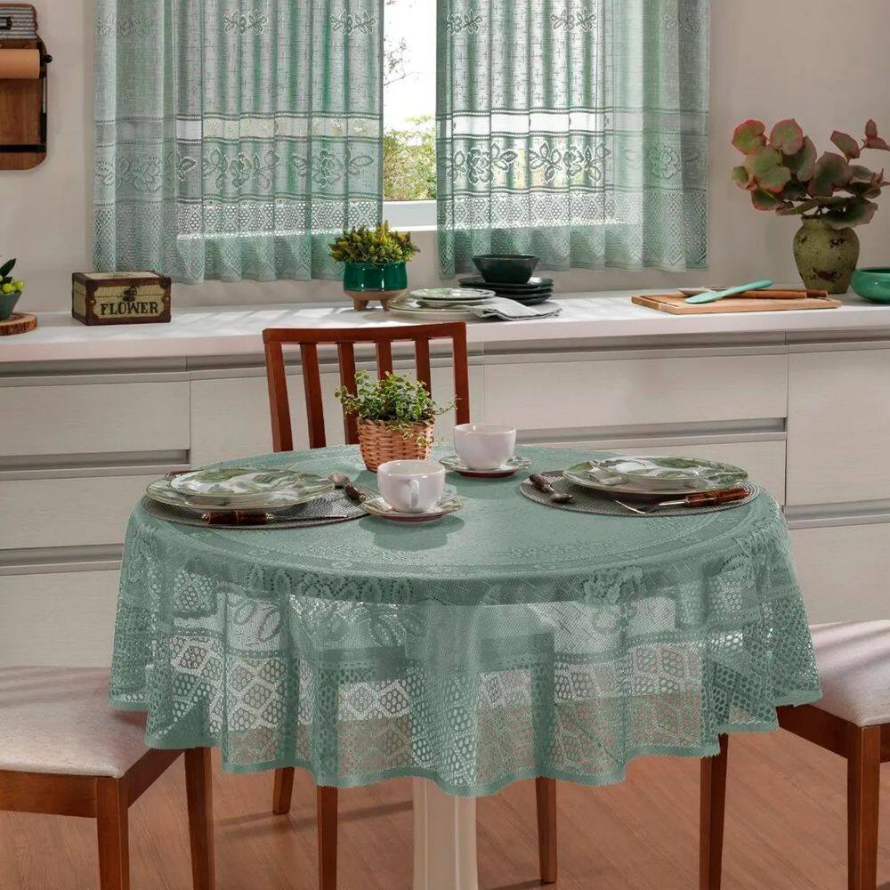 Toalha de Mesa Interlar Renda 100% Poliéster Redonda Color  150m 4 Lugares Pistache