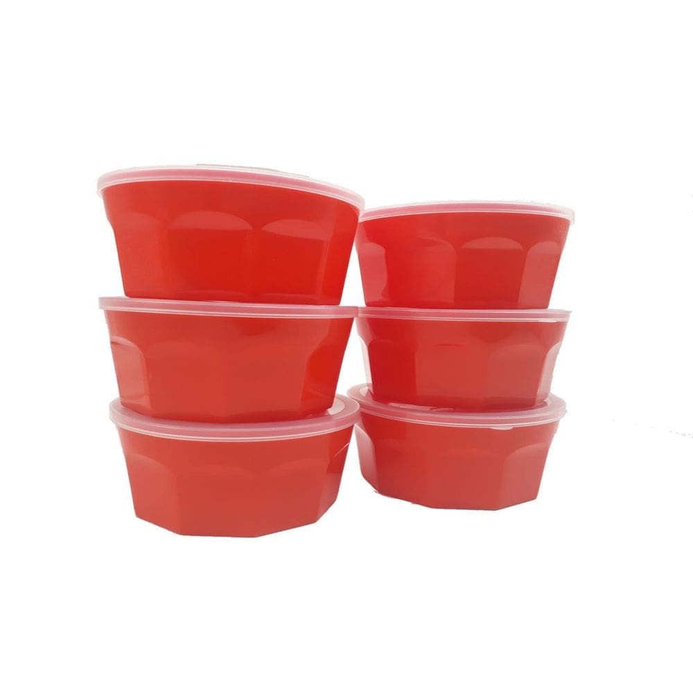 6Potes Oitavados Com Tampa Marmita Sobremesa 700 Ml Vermelho