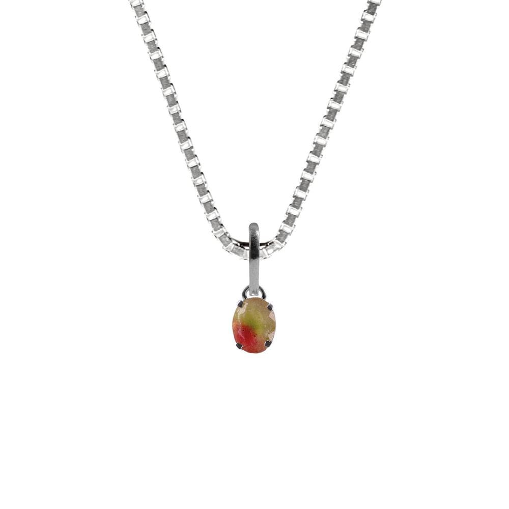 Colar 60Cm Prata 925 Turmalina Melancia Oval Verdadeira